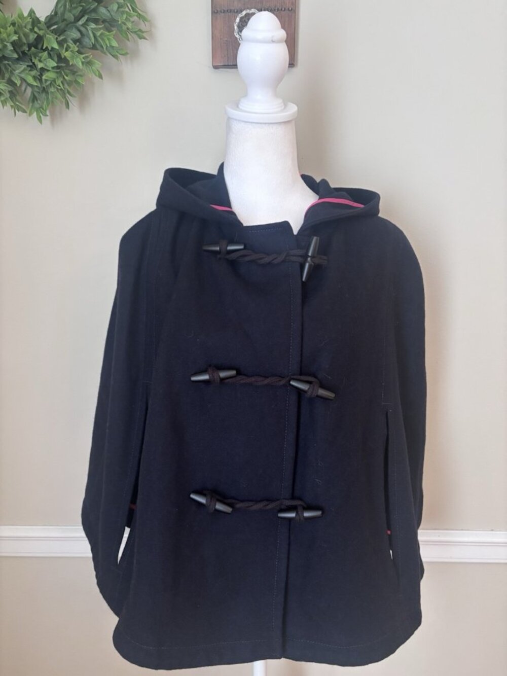 American Eagle Outfitters Size M Blue Wool Blend Cape Poncho Hooded